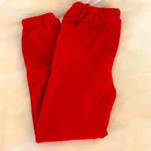 red sweatpants